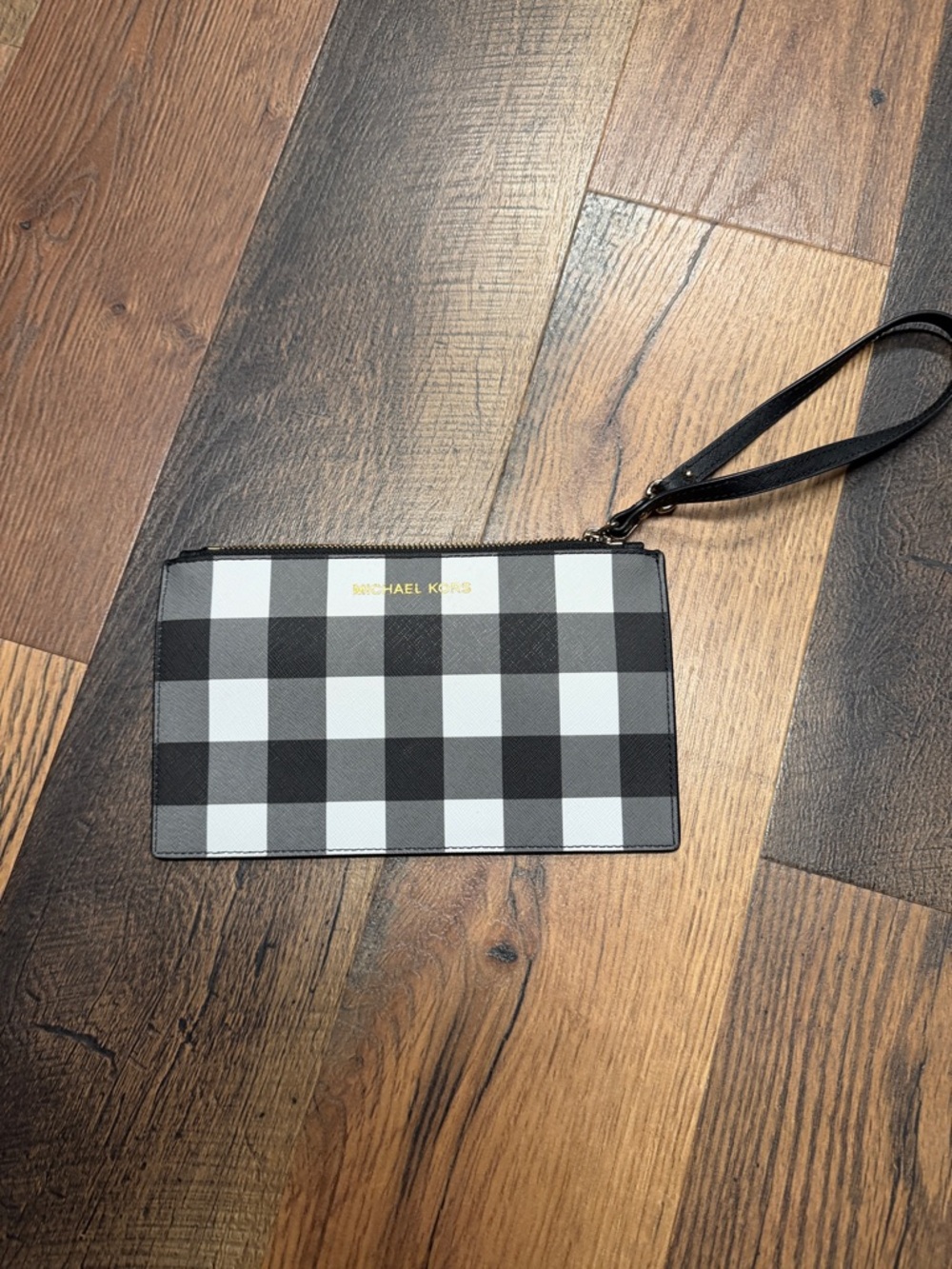 NWOT Vintage Michael Kors Black and White Checkered Wristlet Pouch - Picture 4 of 8